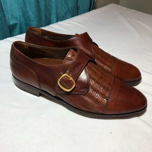 Bruno Magli regalo mens 9 Italian cognac leather monk strap cap toe loafers